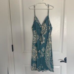 Zara Satin Slip Blue Teal and Cream Dress